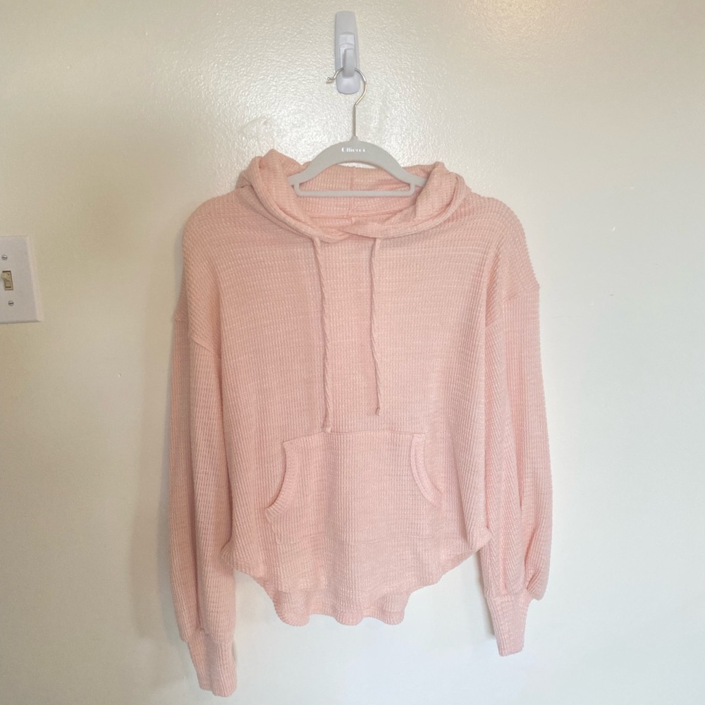NWOT Pink Waffle Textured Hoodie